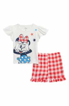 Happy Threads Kids' Minnie Graphic T-Shirt & Gingham Shorts Set
