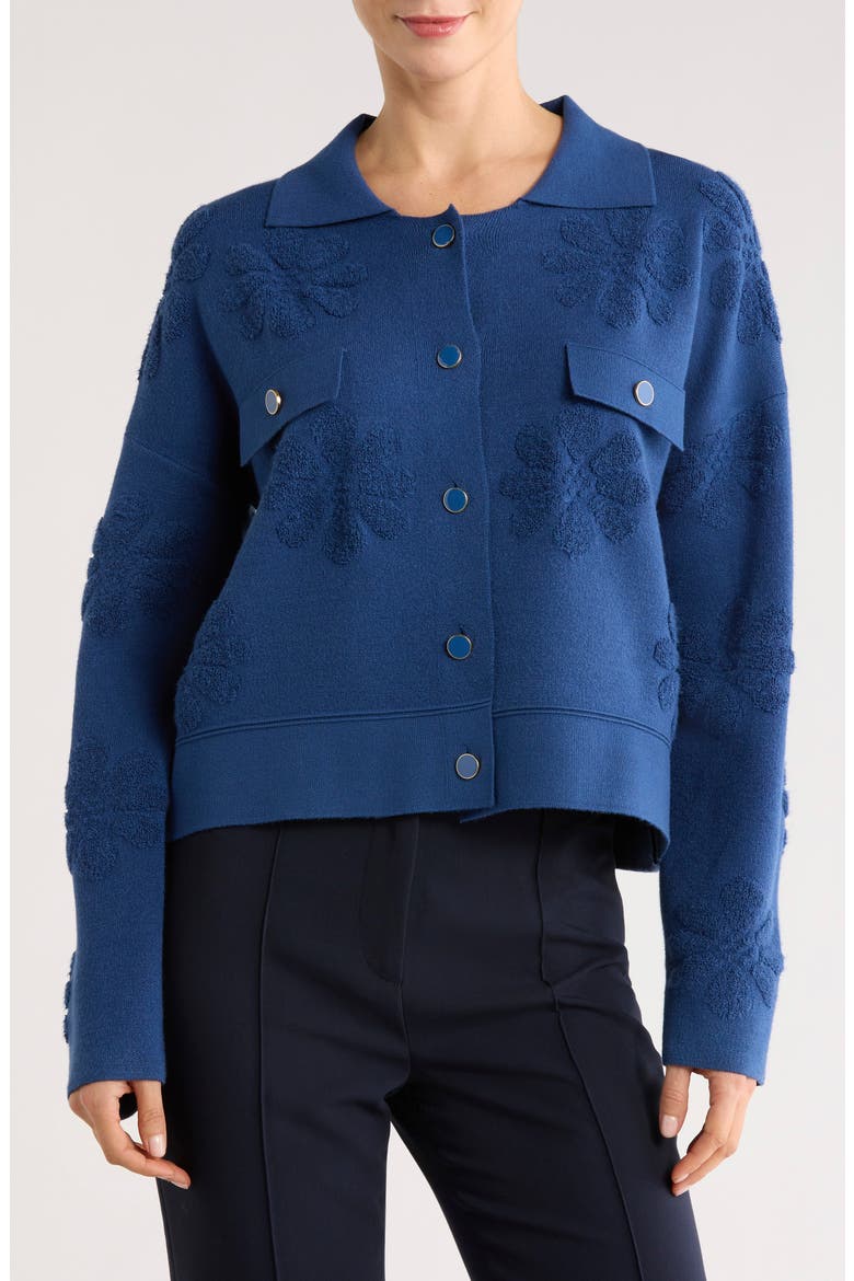 Floral Textured Sweater Jacket, Main, color, SEAPORT HEATHER