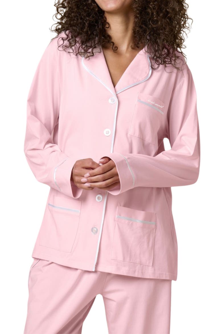 Bridesmaid Stretch Cotton Long Pajama Set, Alternate, color, Pink Peony