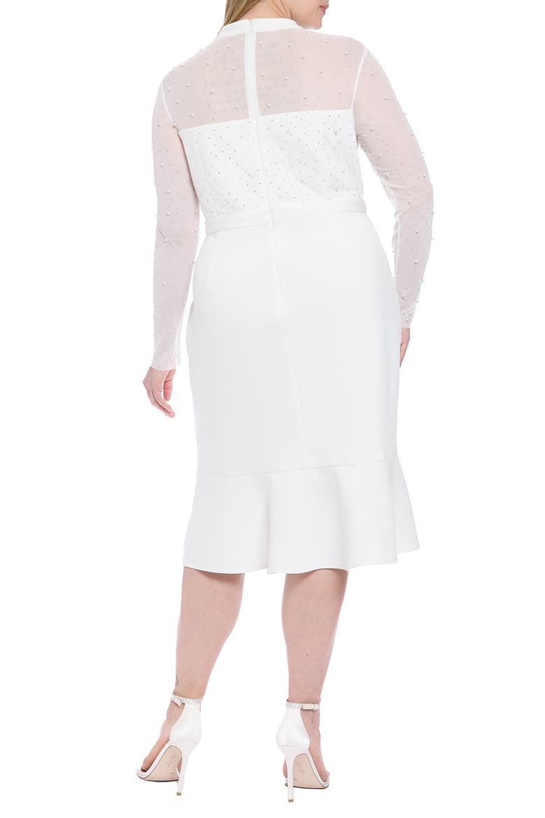 Long Sleeve Faux Pearl Illusion Midi Dress, Alternate, color, IVORY
