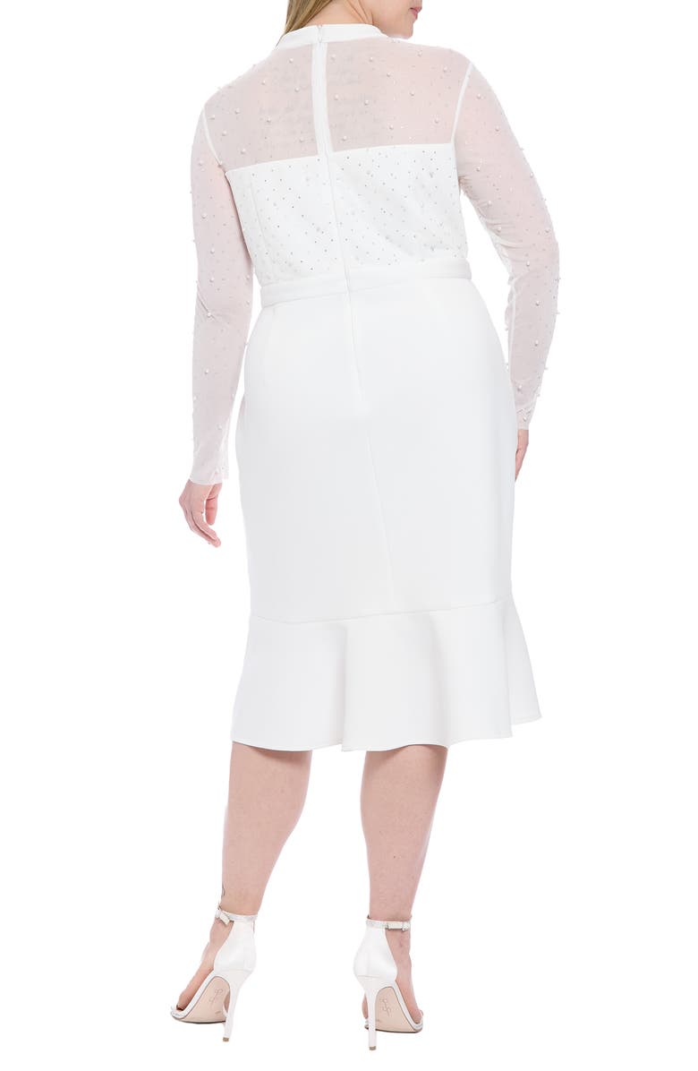 London Times Long Sleeve Faux Pearl Illusion Midi Dress, Alternate, color, Ivory