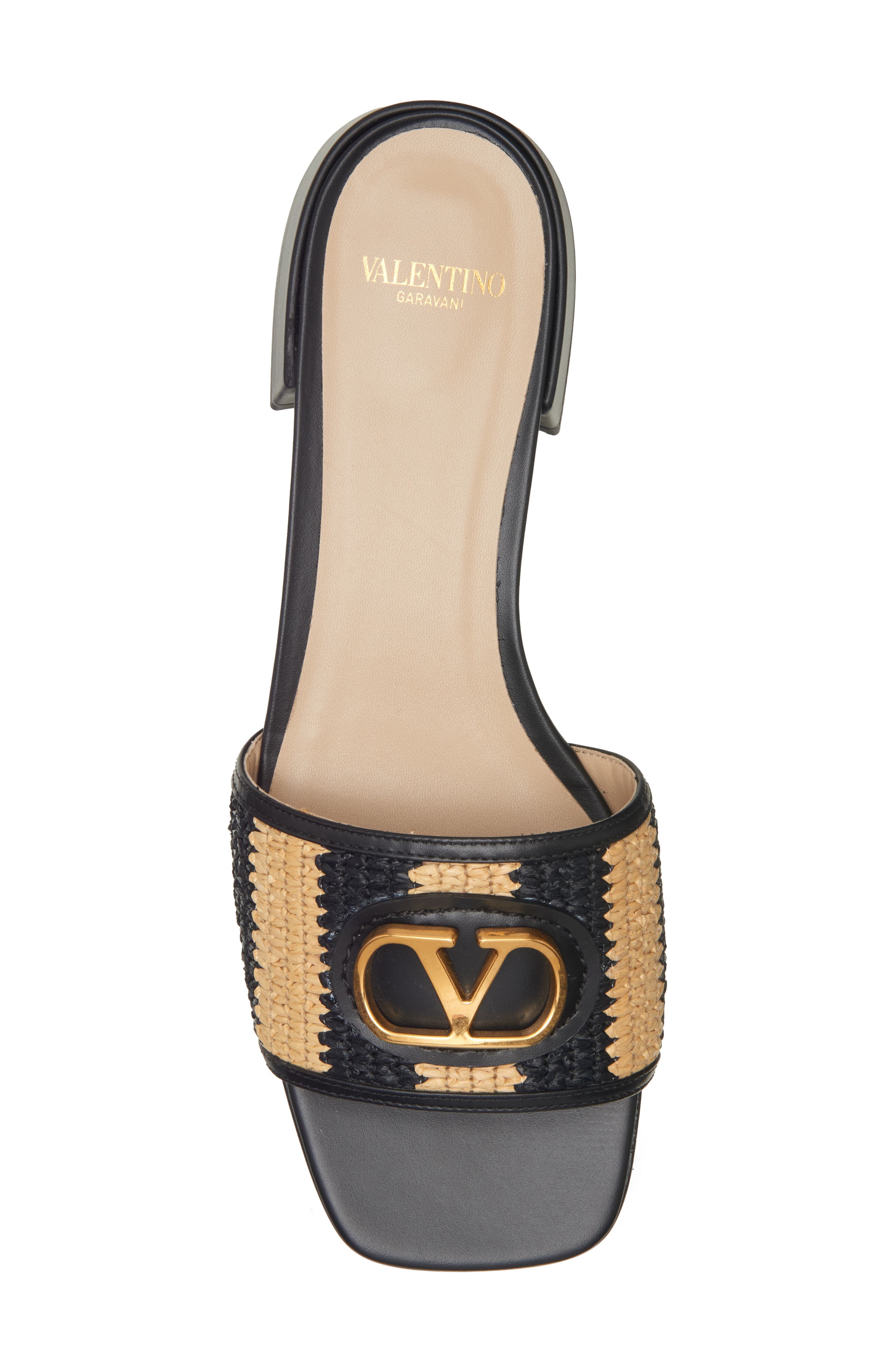 Valentino Garavani VLOGO Crochet Slide Sandal, Alternate, color, Natural/ Black