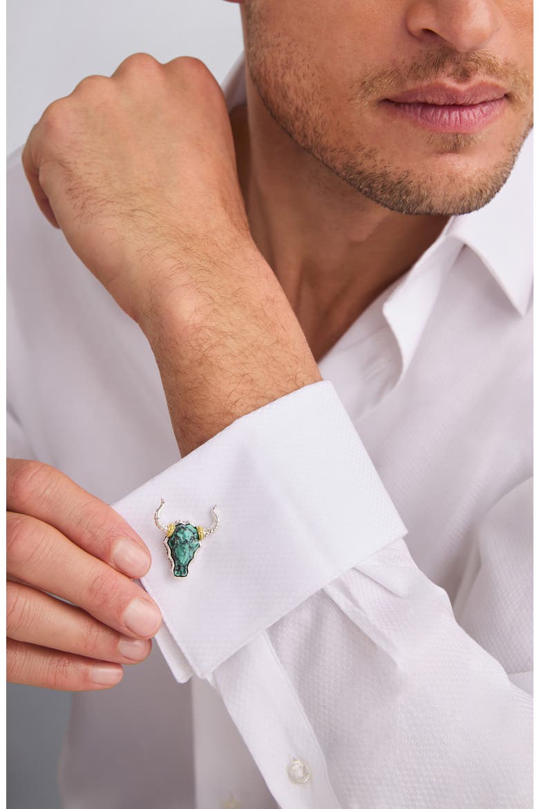 Men's Longhorn Cuff Links, Alternate, color, TWO TONE