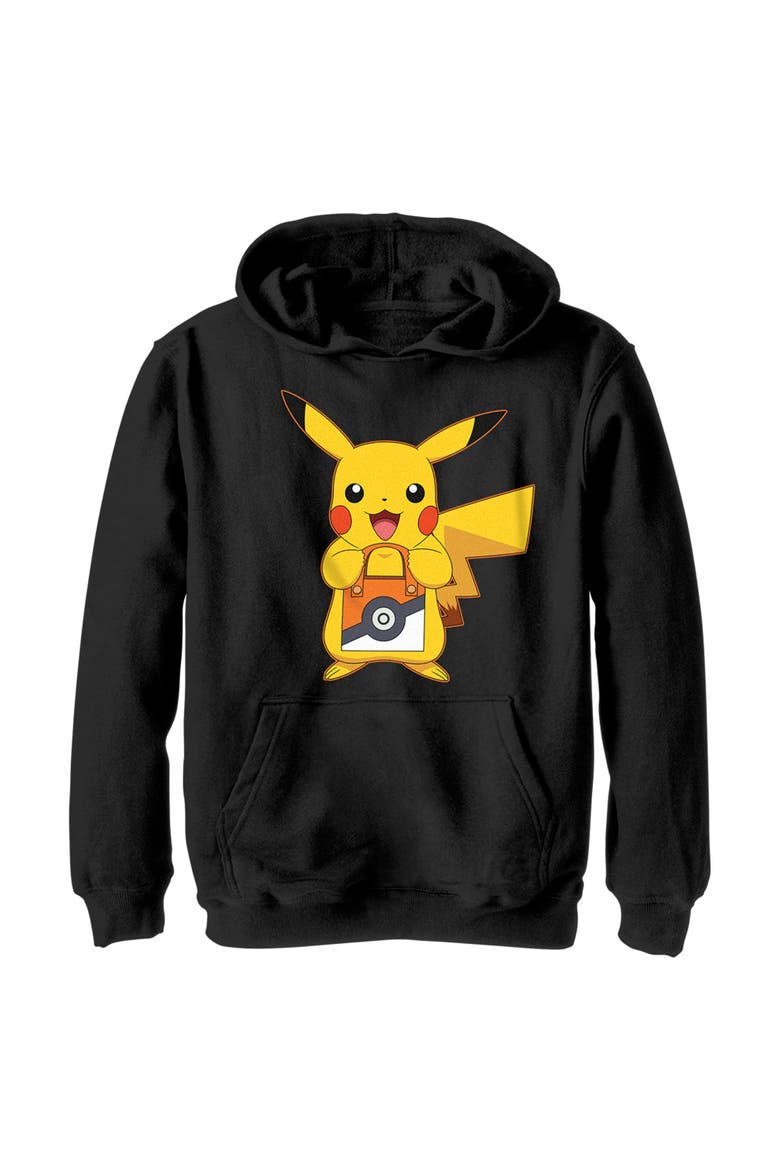 Boy's Pokemon Halloween Trick or Treat Pikachu  Pull Over Hoodie, Main, color, Black