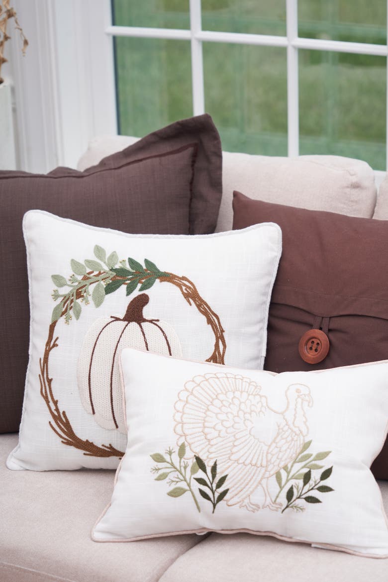 Botanical Turkey Pillow, Alternate, color, Off-White