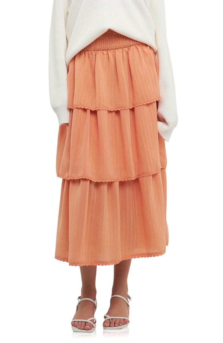 Free the Roses Smock Waist Tiered Ruffle Skirt, Alternate, color, Tangerine