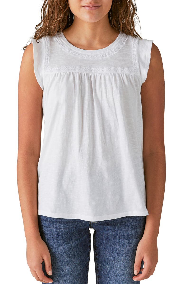 Lucky Brand Embroidered Cotton Slub Tee, Main, color, Lucky White