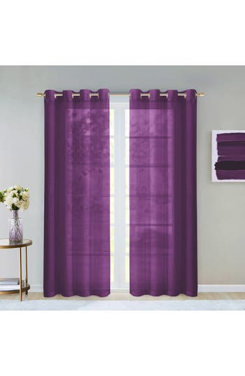 Dainty Home Set Of 2 Sheer Curtain Panels In Purple