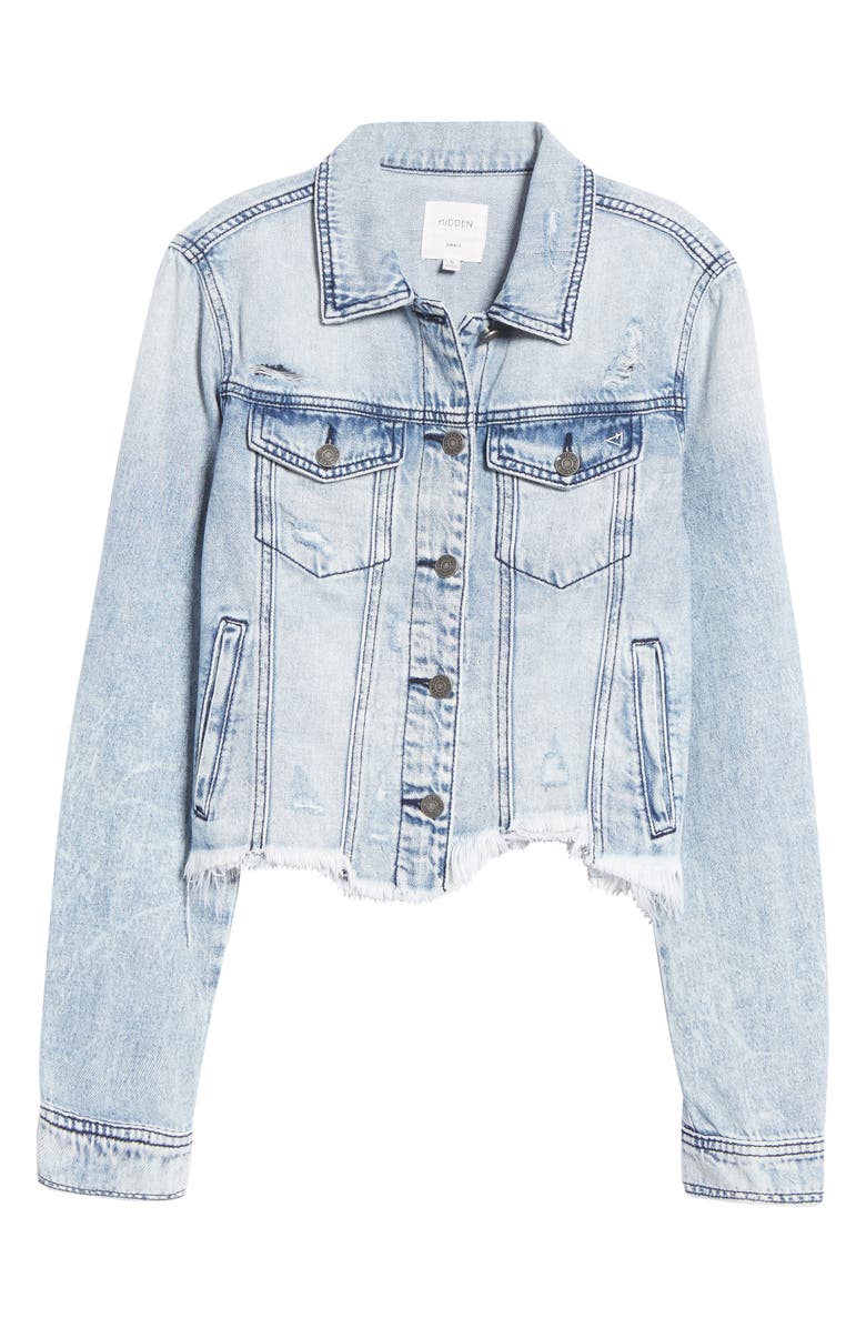 HIDDEN JEANS Frayed Hem Crop Denim Jacket, Alternate, color, 