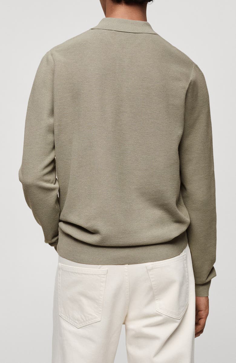 MANGO Structured Long Sleeve Polo Top, Alternate, color, Pastel Green