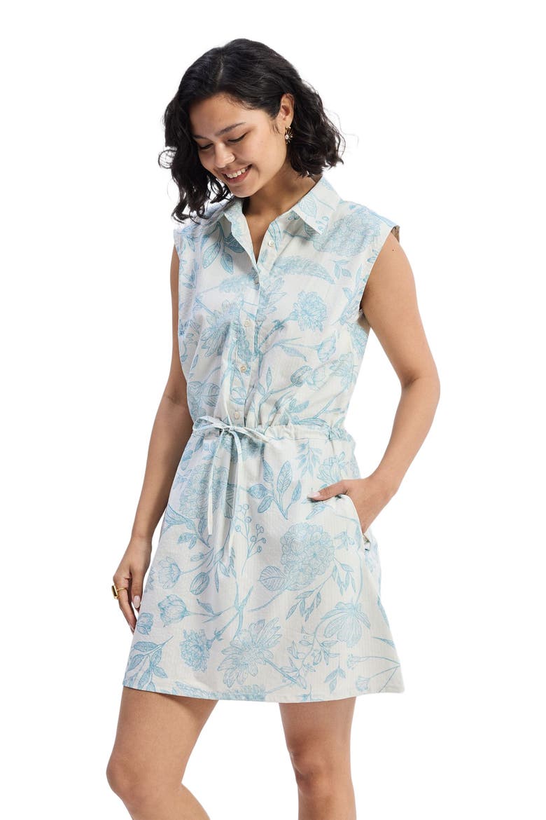 Drawstring Shirt Dress in Florals, Alternate, color, Blue Florals
