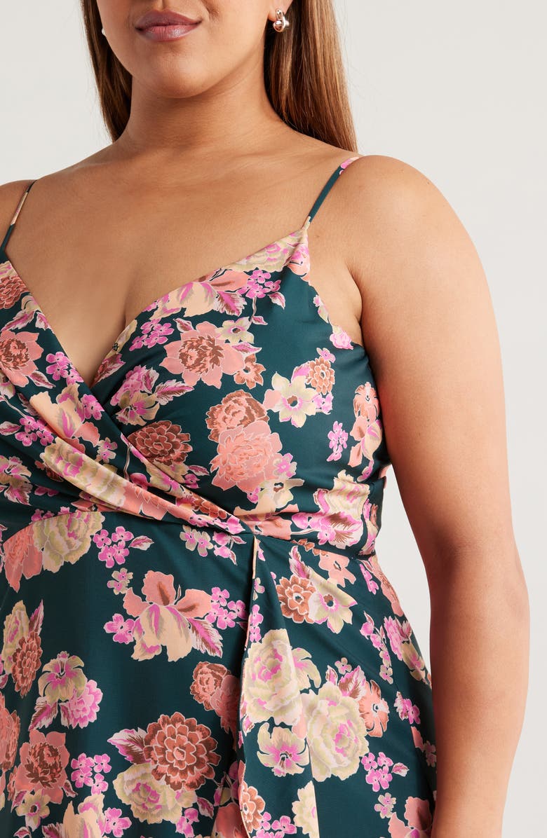 Chelsea28 Floral Faux Wrap Midi Dress, Alternate, color, Green- Coral Paradise Floral