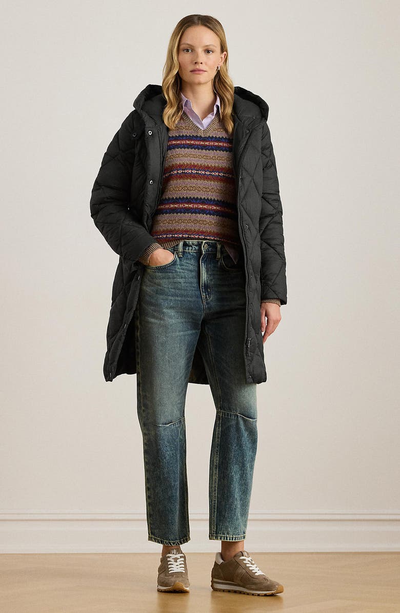 Lauren Ralph Lauren Soft Quilted Hooded Longline Coat, Alternate, color, Black