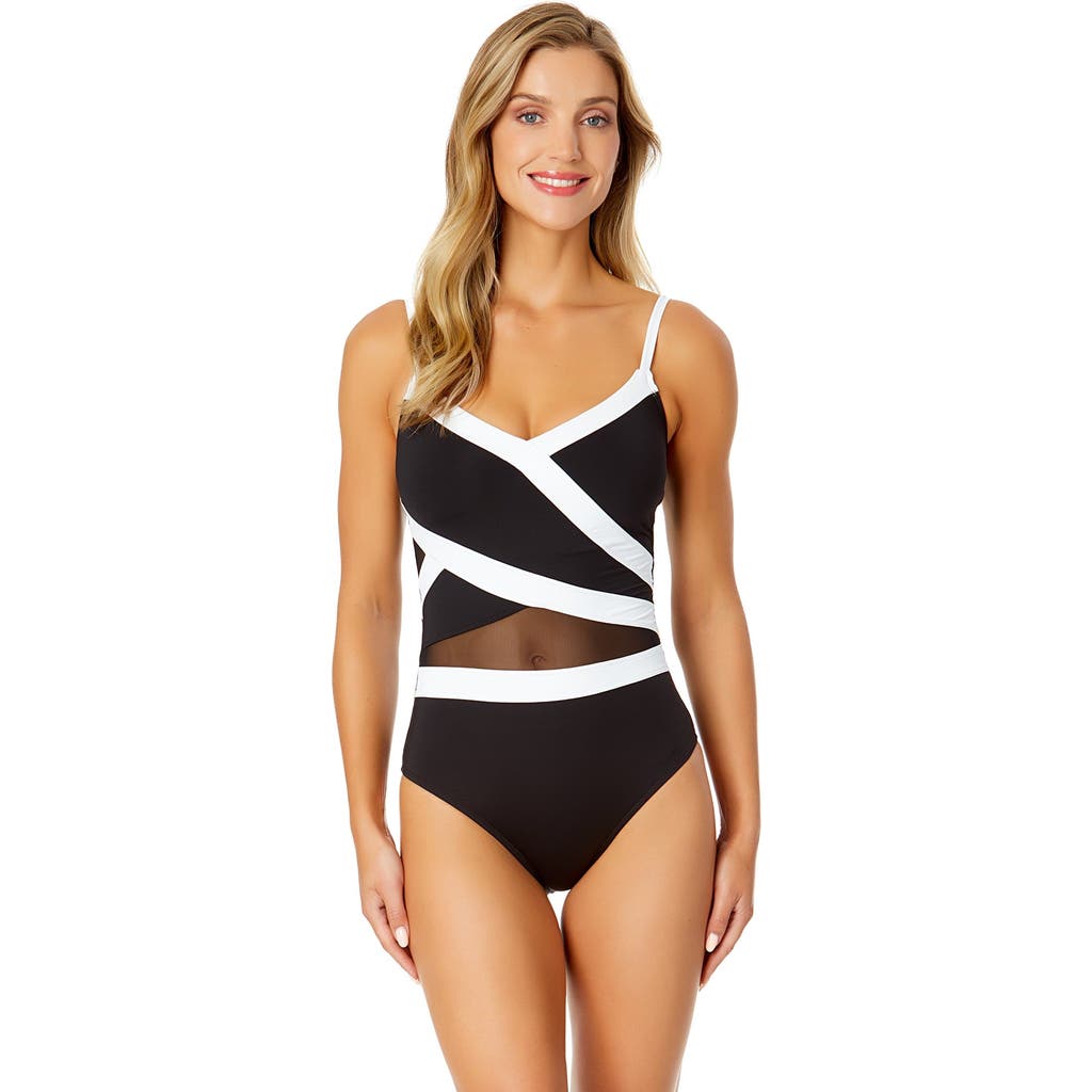 ANNE COLE MESH AROUND MESH INSERT ONE PIECE SWIMSUIT