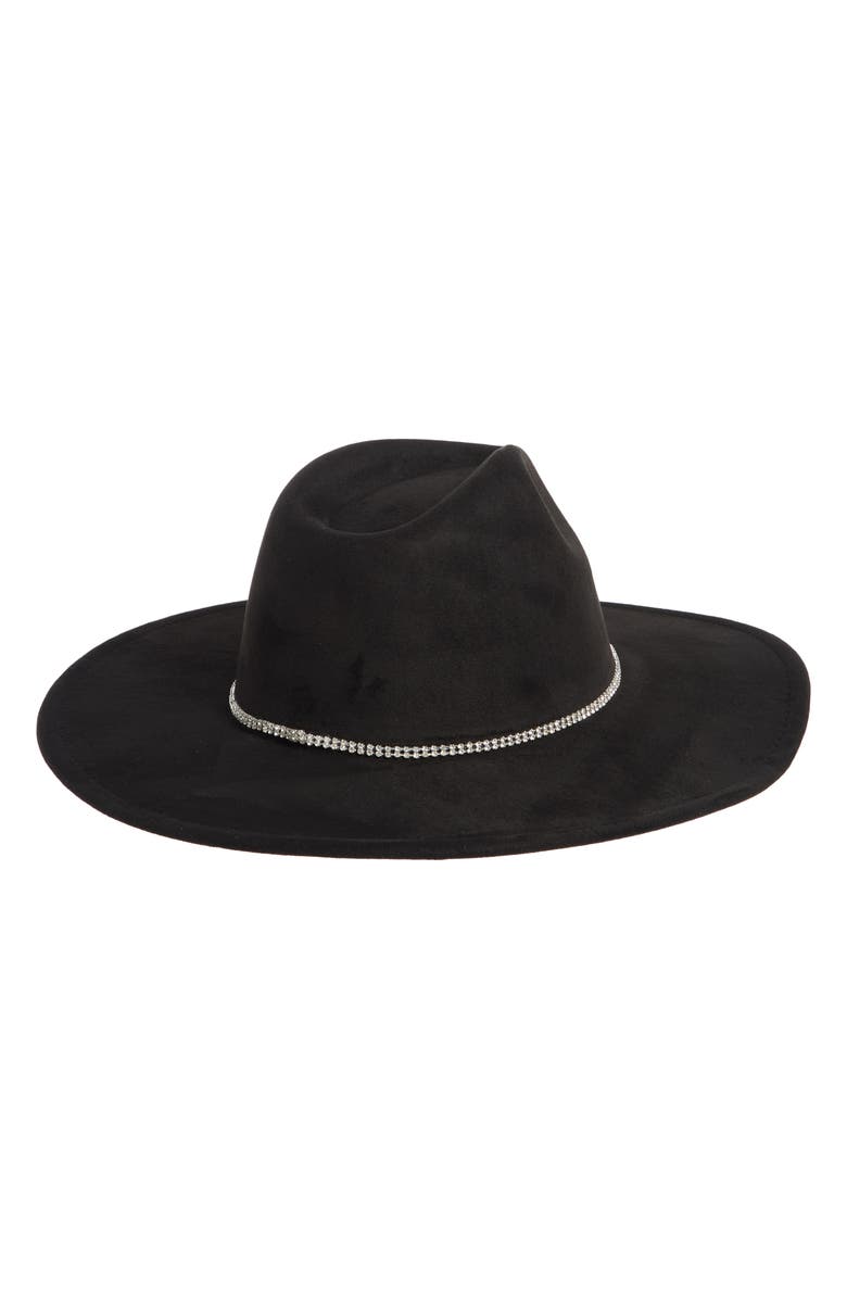 David & Young Bling Band Faux Suede Panama Hat, Alternate, color, Black