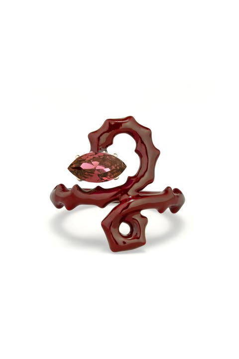 Enamel Dragon Ring with Marquise Gemstone