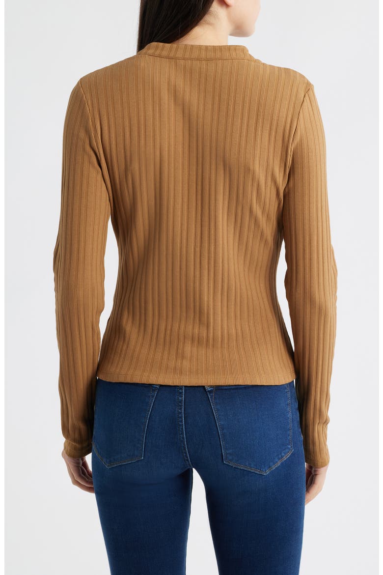 Jocelyn Rib Stretch Cotton Henley Top, Alternate, color, DARK ACORN