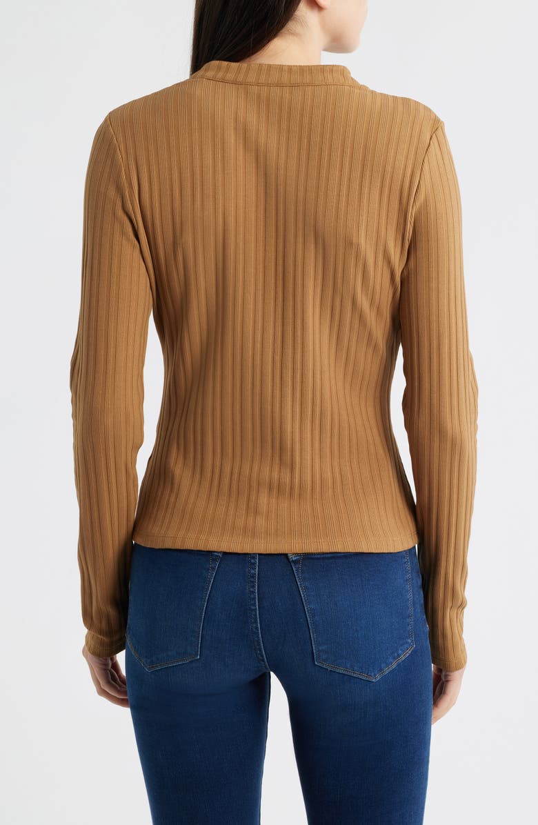 Veronica Beard Jocelyn Rib Stretch Cotton Henley Top, Alternate, color, Dark Acorn