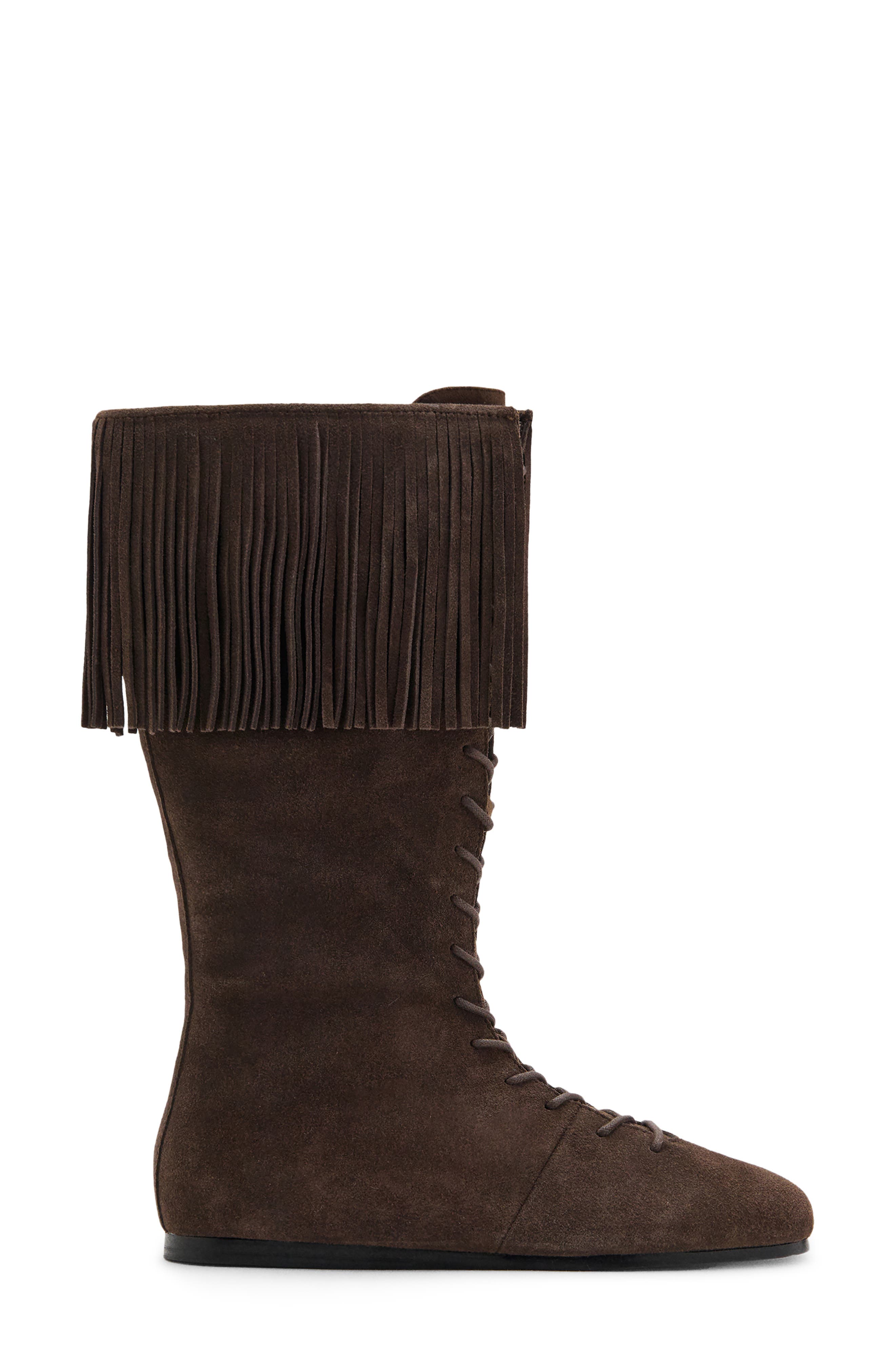 MANGO TEEN Fringe Boot, Alternate, color, Chocolate