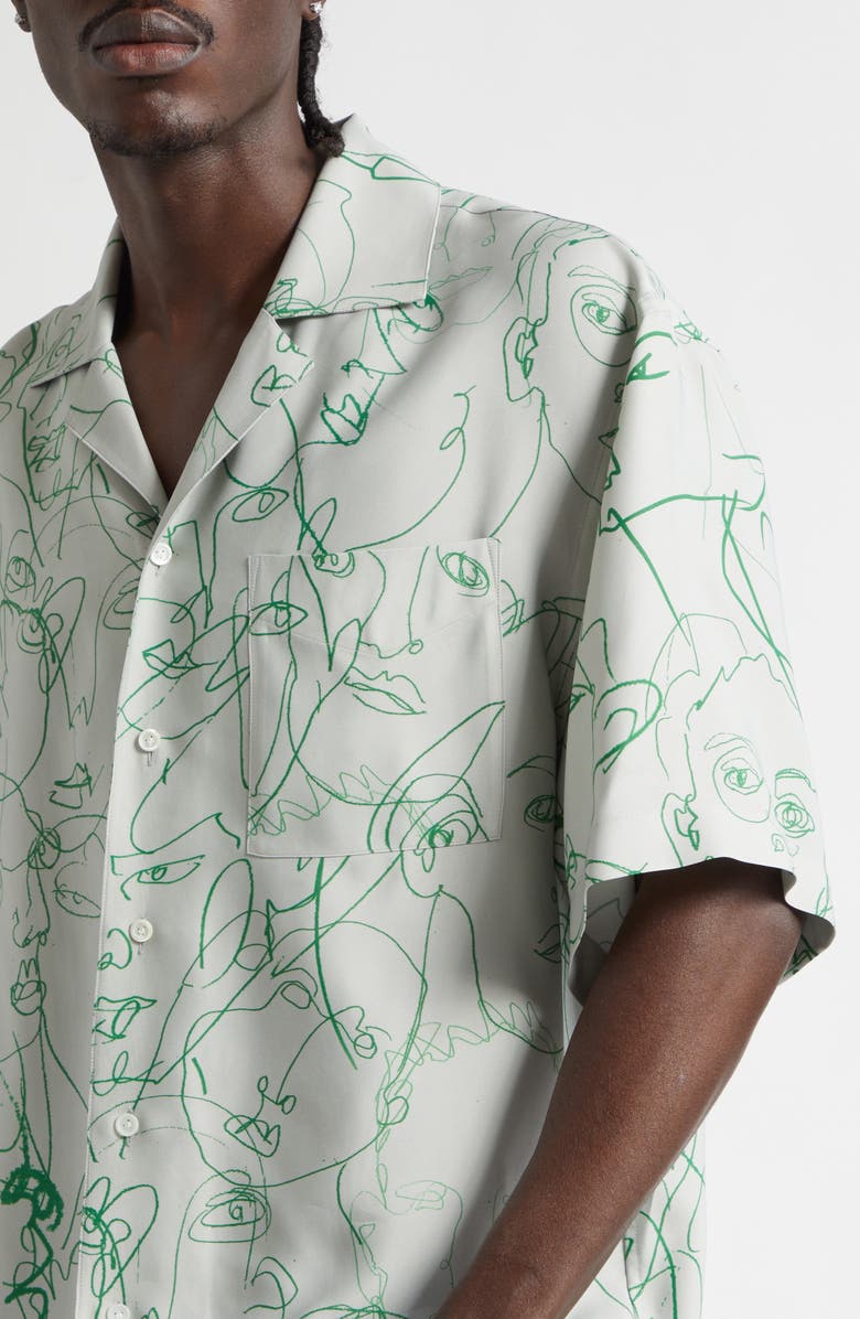 Bottega Veneta Doodle Print Twill Short Sleeve Button-Up Shirt, Alternate, color, 1382 Pearl Grey/ Grass