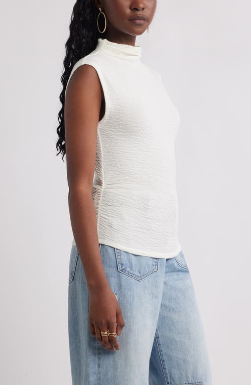 Treasure & Bond Crinkle Mock Neck Top In White