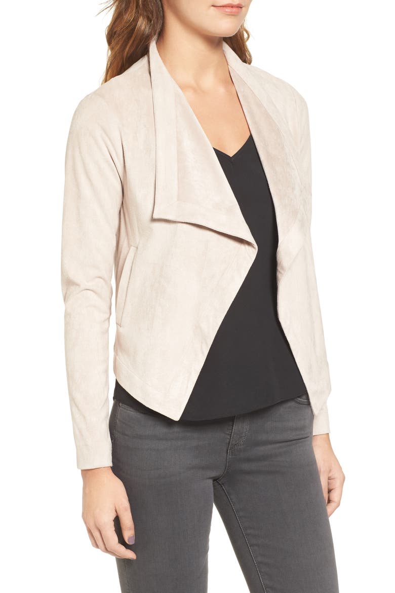 BB Dakota Nanette Faux Suede Drape Front Jacket, Alternate, color, PARCHMENT