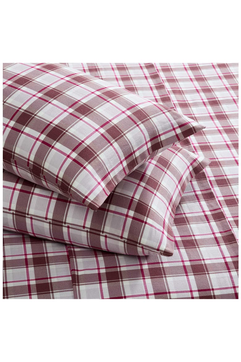 Rugged Plaid Flannel Sheet Set, Alternate, color, IVORY/ PURPLE/ WINE