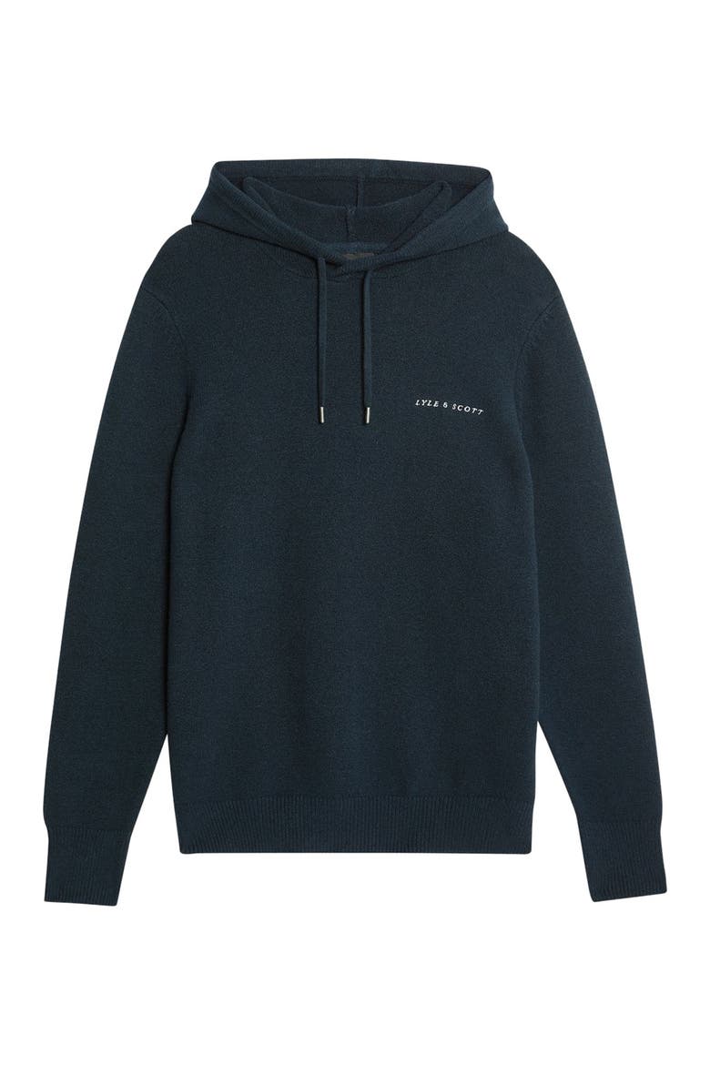 Script Long Sleeve Knitted Hoodie, Alternate, color, Dark Navy