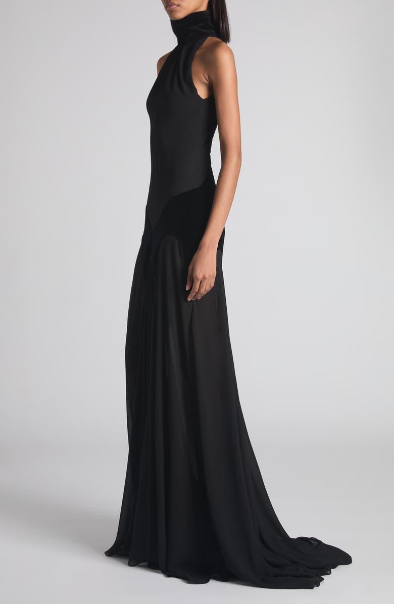 McQueen Halter Neck Silk Georgette Evening Gown, Alternate, color, Black
