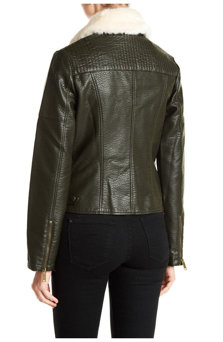 French Connection Faux Fur Collar Faux Leather Moto Jacket, Alternate, color, 