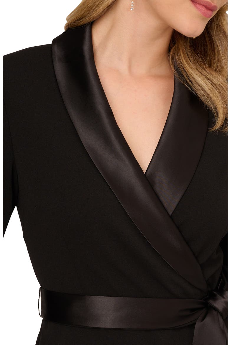 Tux Long Sleeve Crepe Faux Wrap Dress, Alternate, color, BLACK