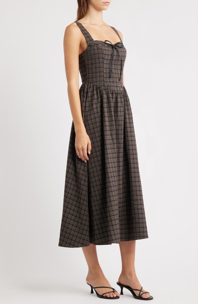 MOON RIVER Plaid Sweetheart Neck Fit & Flare Midi Dress, Alternate, color, Dark Brown