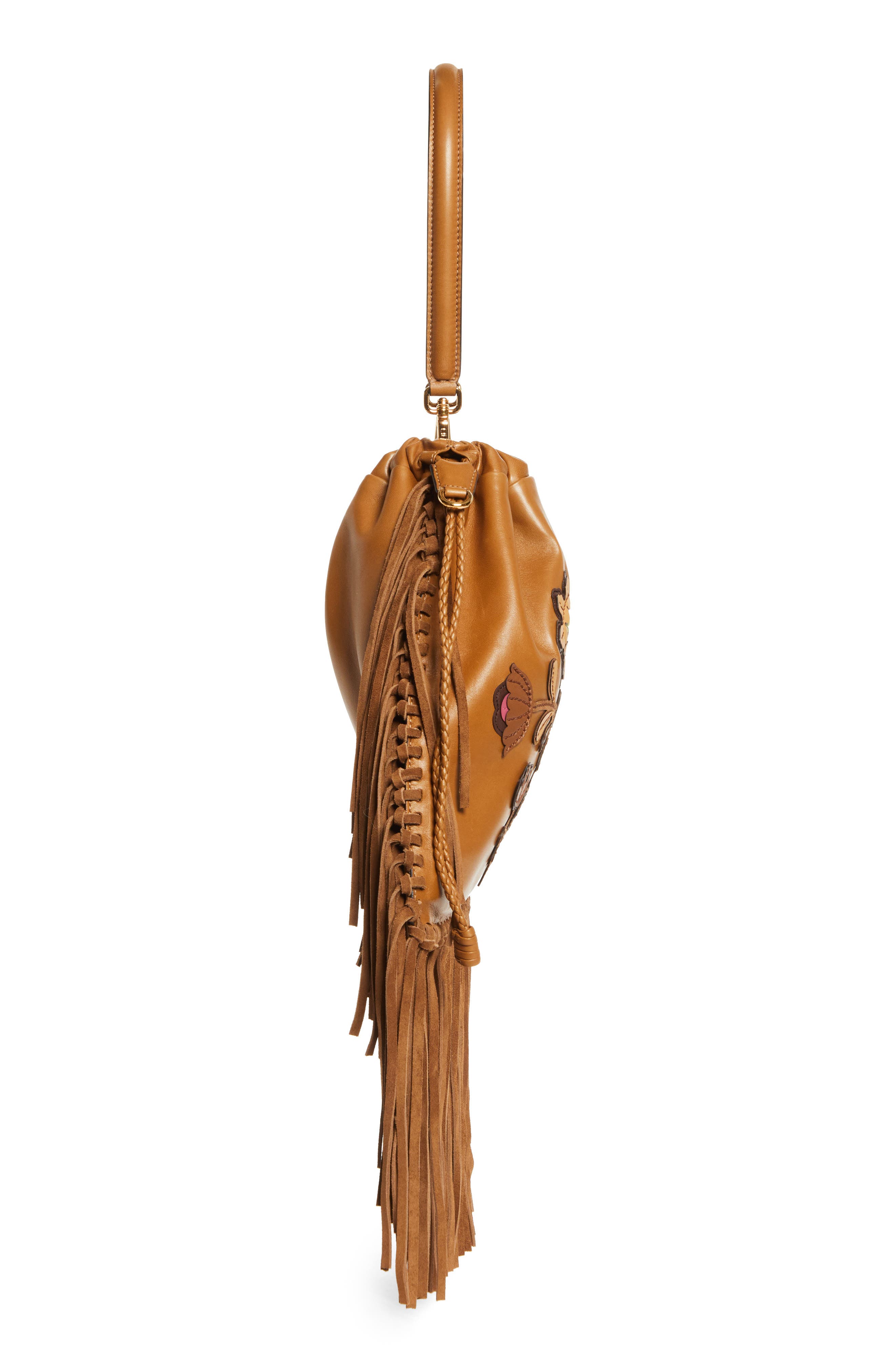 Etro Kalispera Embroidered Fringe Leather Shoulder Bag, Alternate, color, 