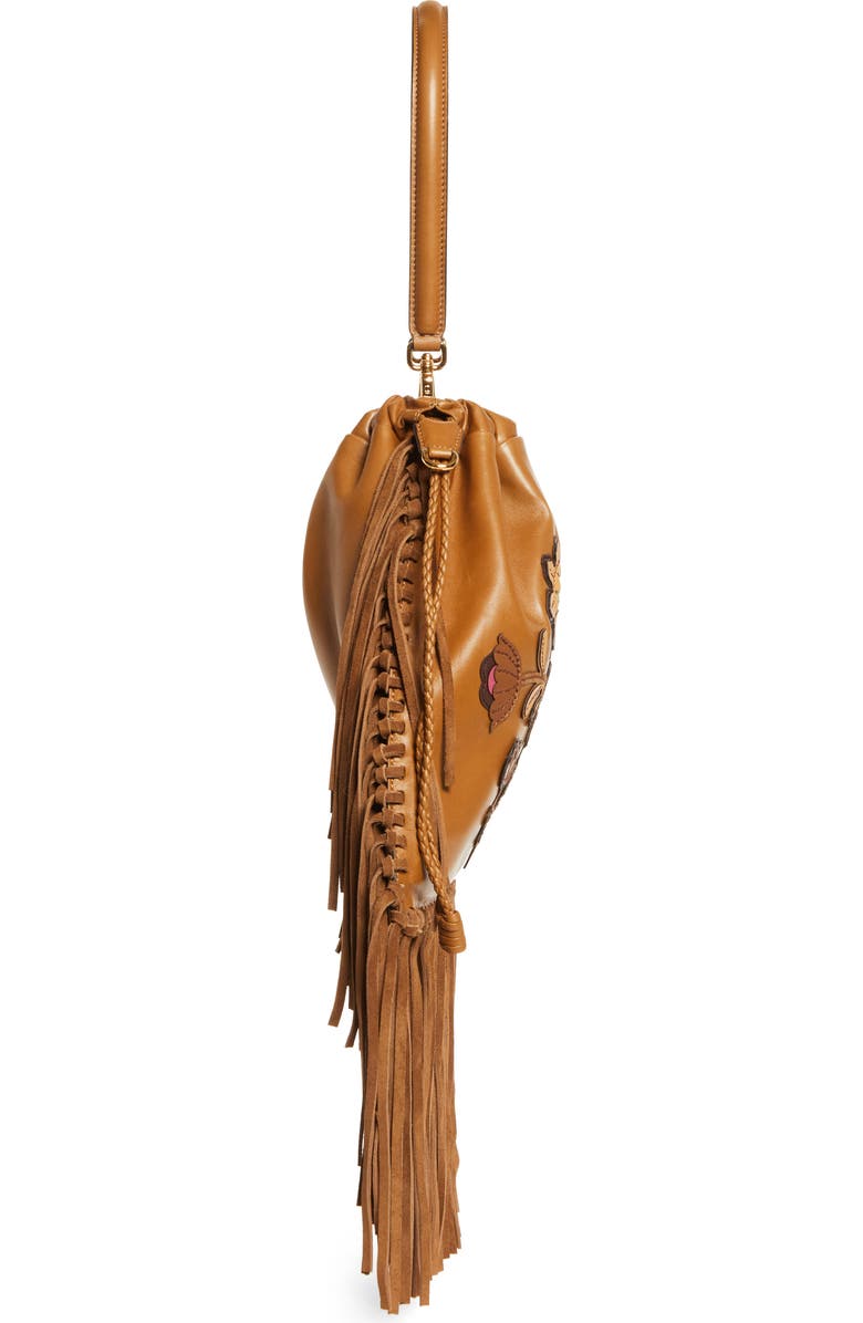Etro Kalispera Embroidered Fringe Leather Shoulder Bag, Alternate, color, M0180 Dark Brown