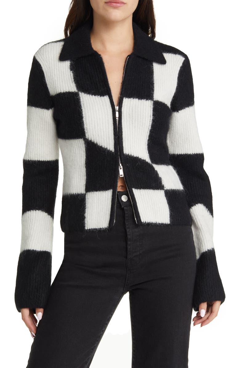 & Other Stories Checkerboard Zip Cardigan, Main, color, 