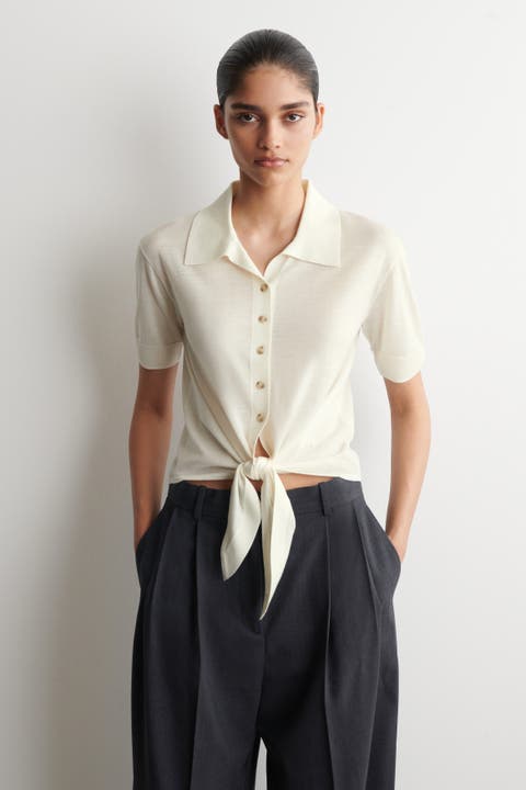 Tie-front Knitted Wool Shirt