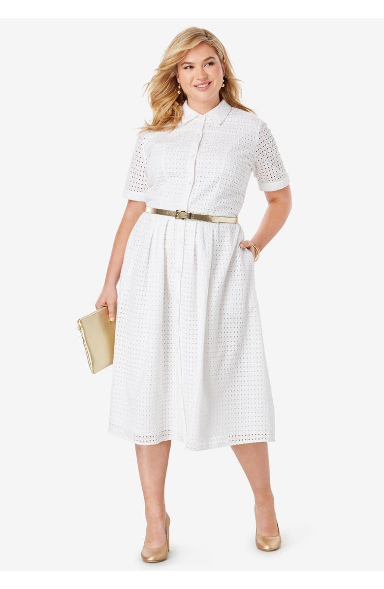 Jessica London Eyelet Shirt Dress, Alternate, color, Deep Dusk
