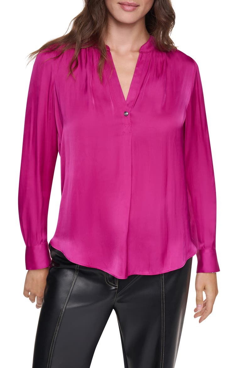 Pleated Long Sleeve Top, Main, color, RASPBERRY