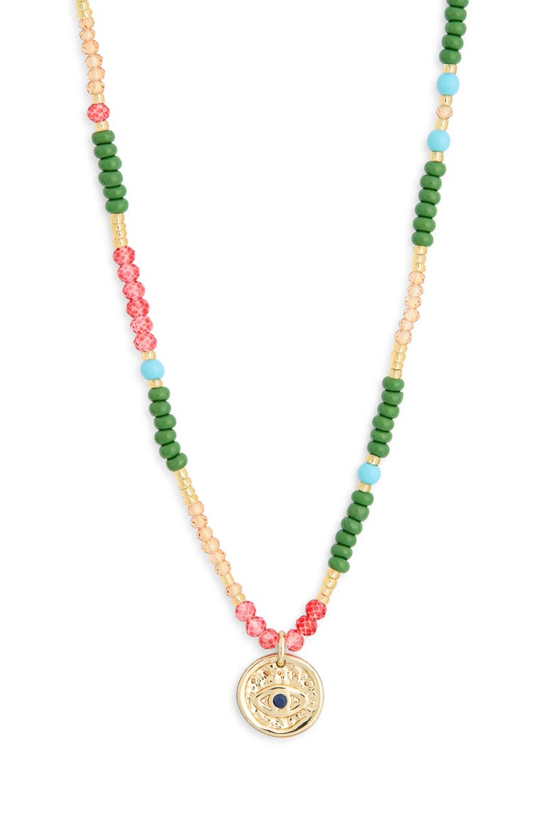 Beaded Evil Eye Pendant Necklace, Alternate, color, RAINBOW MULTI- GOLD