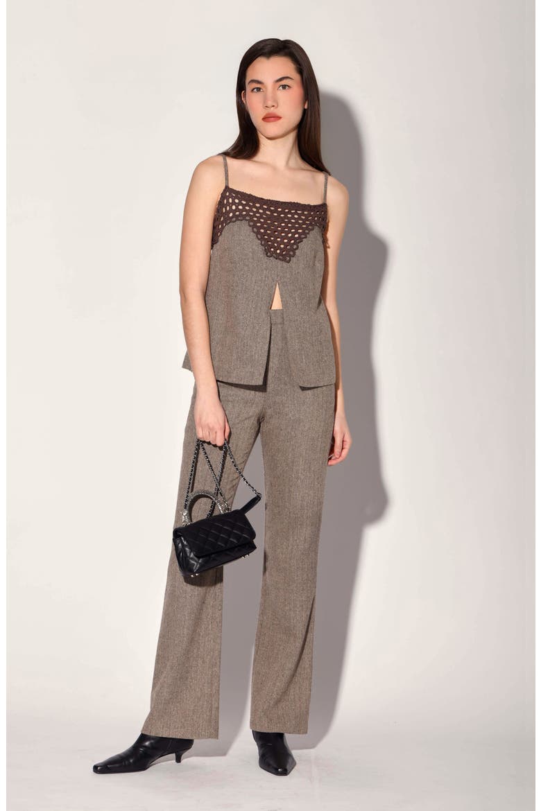 Sabine Mixed Media Camisole, Alternate, color, BROWN HERRINGBONE