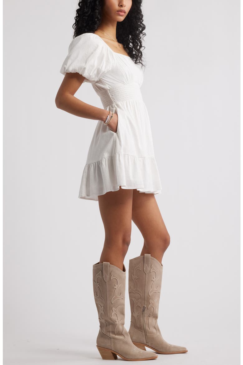 Tiered Puff Sleeve Dress, Alternate, color, WHITE BLANC