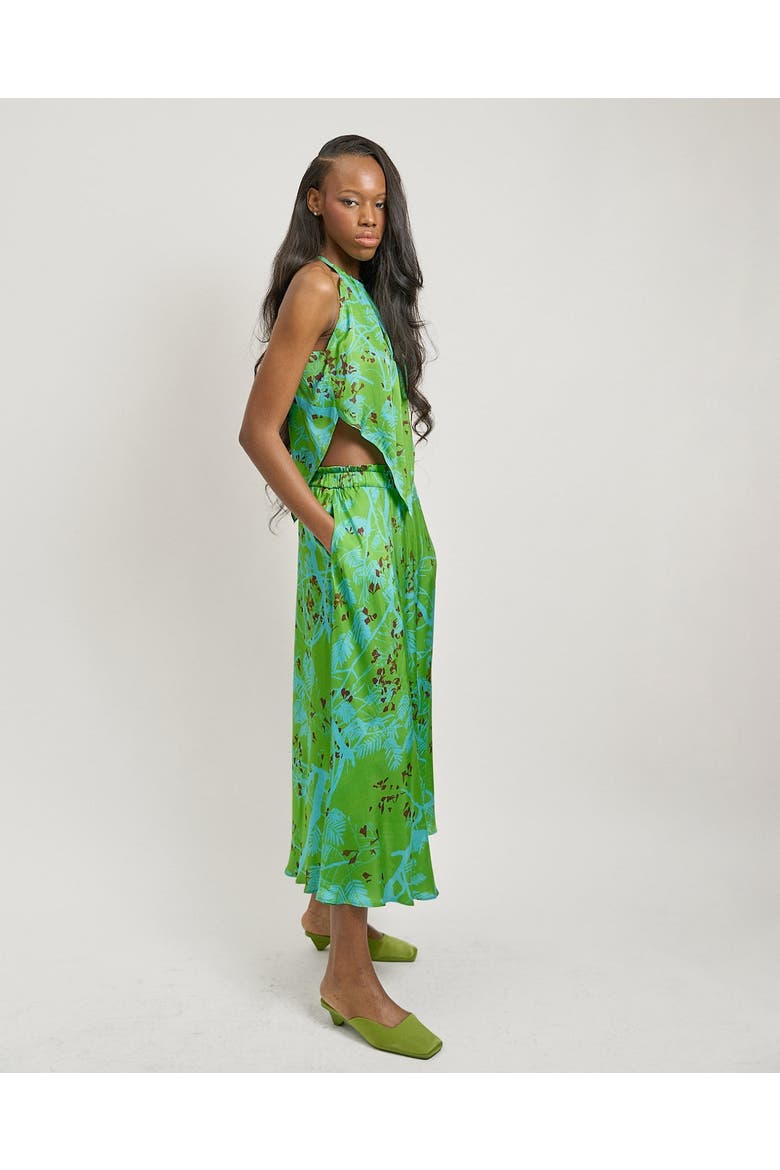 "Coco Dream" Satin Midi Skirt, Alternate, color, Green