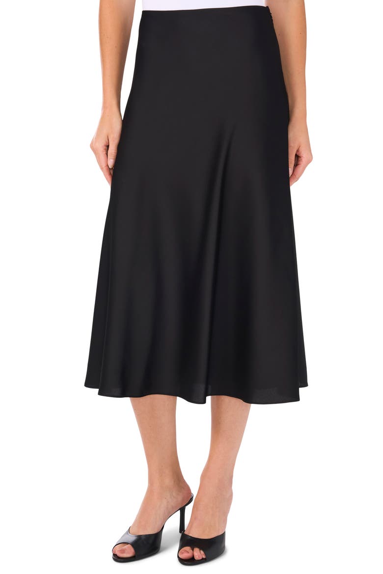 Bias Cut Satin Midi Skirt, Main, color, RICH BLACK