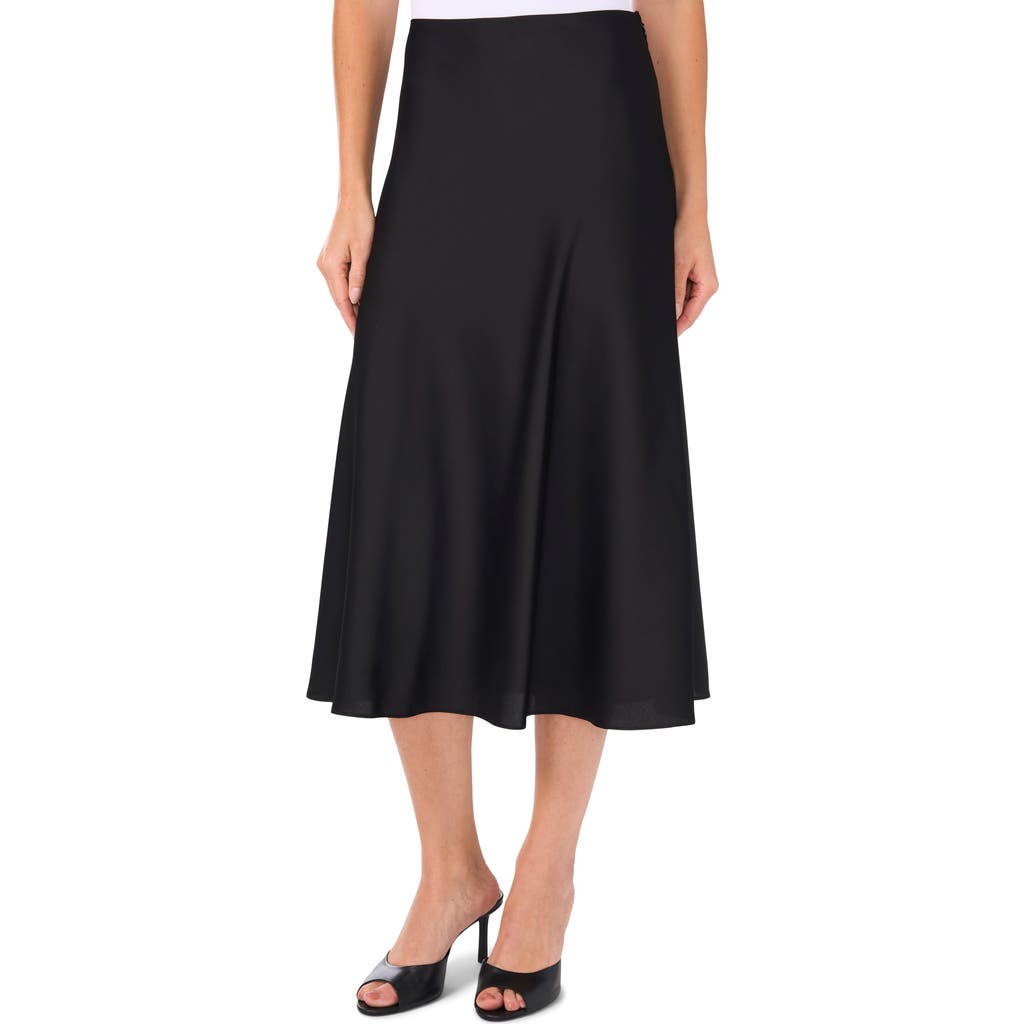 CeCe Bias Cut Satin Midi Skirt in Rich Black  product