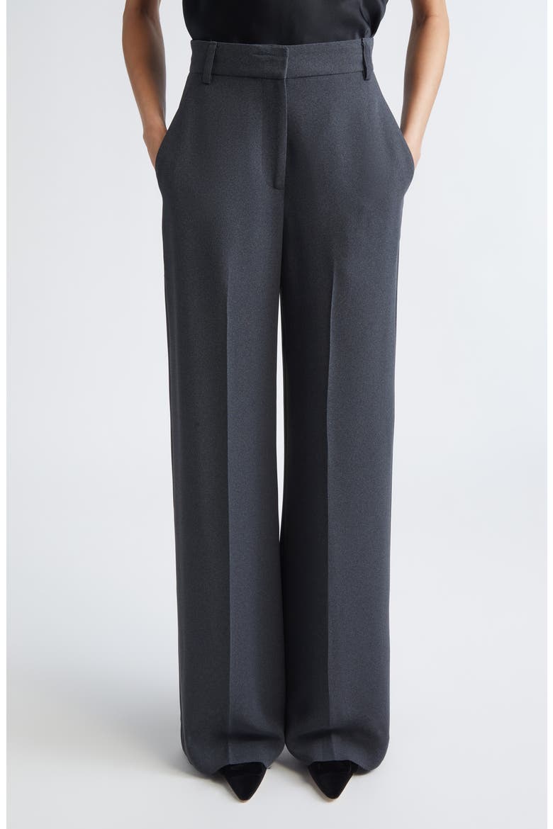 High Waist Heathered Crepe Wide Leg Pants, Main, color, DARK GREY MELANGE
