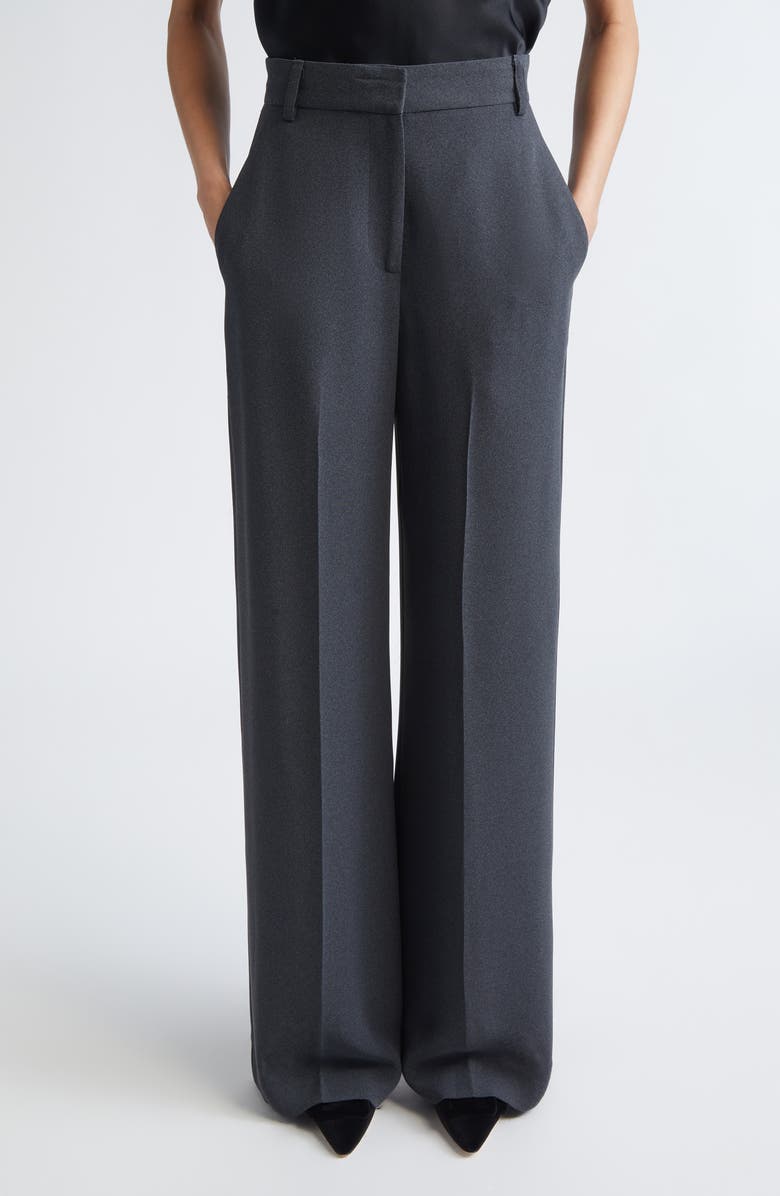 ST. JOHN High Waist Heathered Crepe Wide Leg Pants, Main, color, 