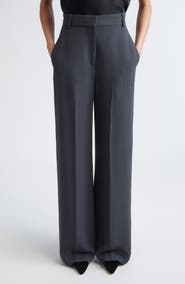 ST. JOHN High Waist Heathered Crepe Wide Leg Pants