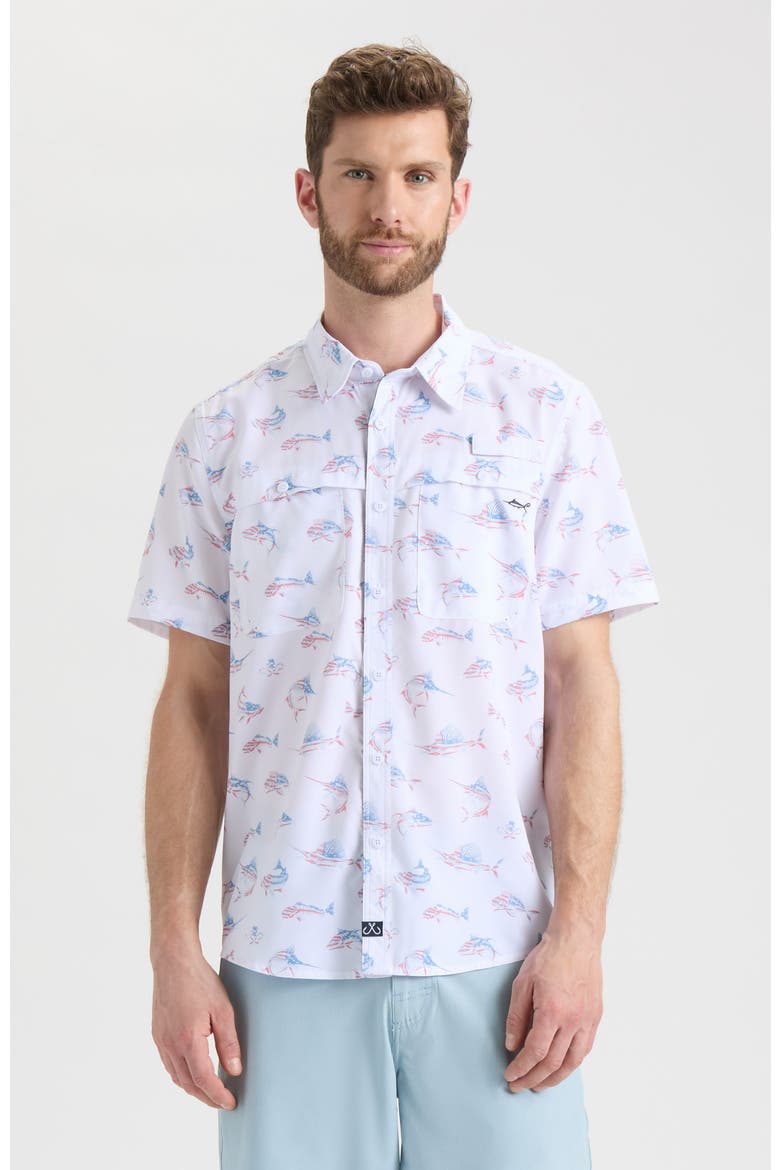 Fish N' Bones Americana Woven Short Sleeve Shirt, Main, color, White