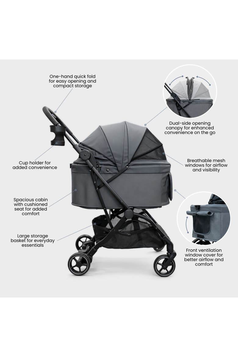 Lightweight & Compact Pet Stroller for Dogs & Cats - Charcoal, Alternate, color, Charcoal
