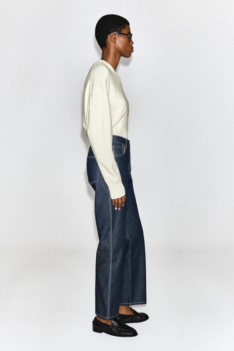 Chord Topstitched Raw Straight-leg Jeans, Alternate, color, RAW INDIGO
